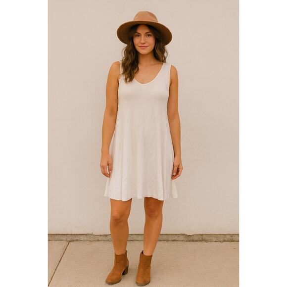 Wishlist White Swing Skater Shirt Dress Small Minimalist Layer Capsule Timeless - Picture 1 of 4
